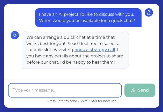 Chat transcript showing Aria generating a lead with a strategic call-to-action